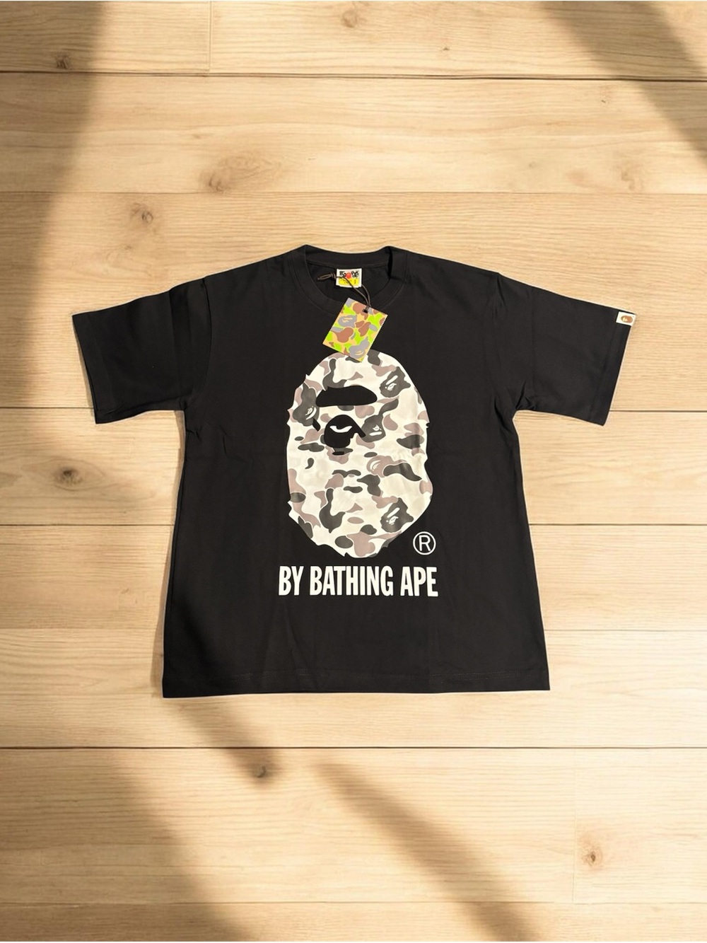 BAPE White Tee with Black & Gray Camo Ape Head